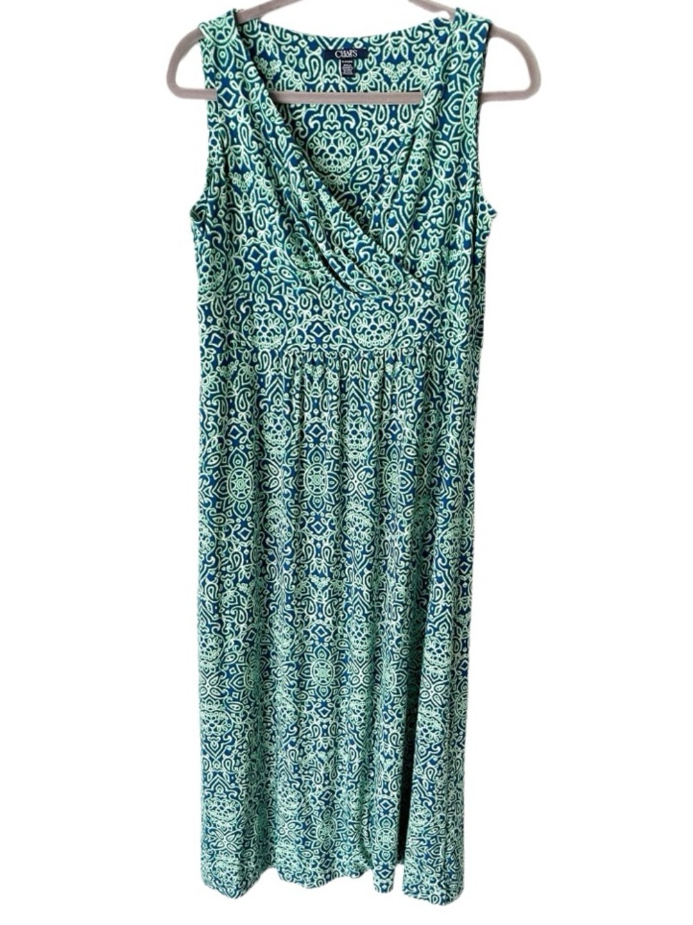 Chaps Maxi Dress Women's XL Blue Green Geometric Jersey Knit Resortwear HEMMED